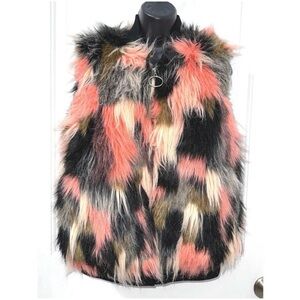Thread & Supply Womens Black & Pink Faux Fur Vest Full Zip